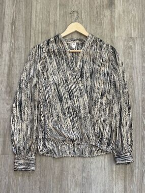 Aritzia Autres Filles Wrap Blouse S Abstract Print Long Sleeve Top